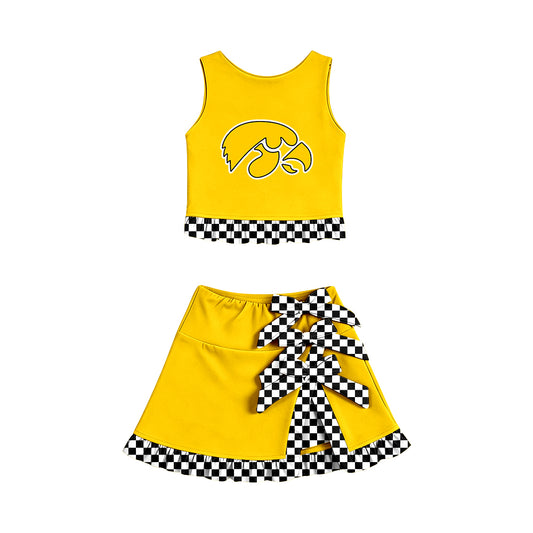 Preorder (moq 5) Baby Girls Lowa Hawkeyes Vest Bows Skirt Short Team Clothes Set