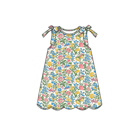 Preorder (moq 5)Baby Girls Sleeveless Colorful Flowers Scallop Knee Length Dresses