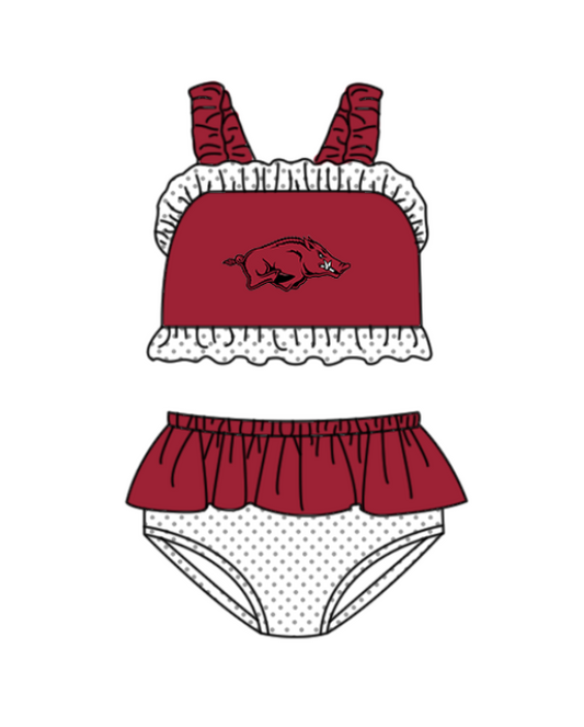 Preorder moq 5 Baby Girls Red Bulls Strap Vest Top Bummies Short Team Swimsuits
