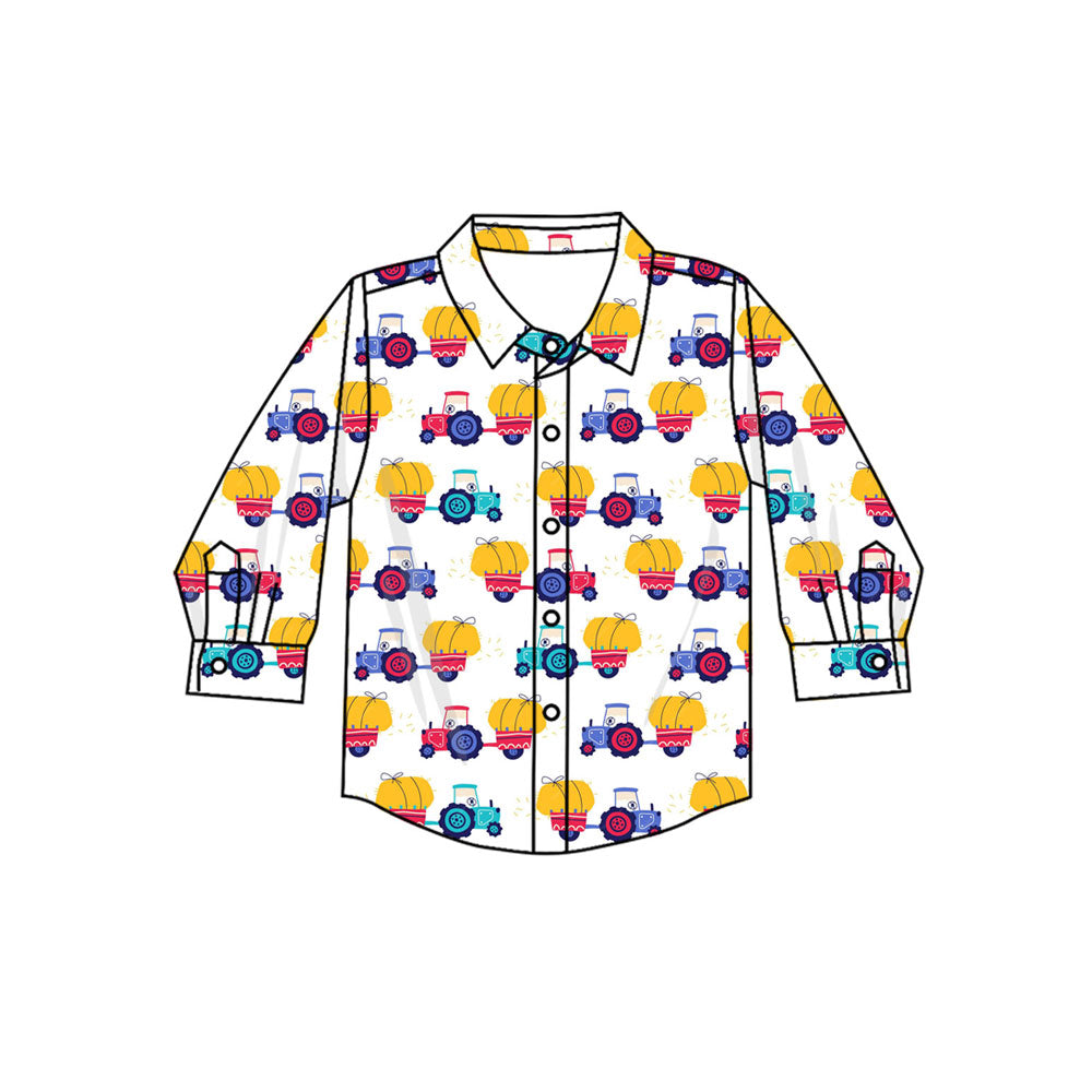 Preorder (moq 5)Baby Boys Long Sleeve Farm Trucks Button Shirts Top
