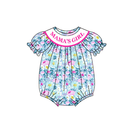 Preorder(moq 5)Baby Infant Girls Mama's Girl Blue Flowers Print Short Sleeve Rompers