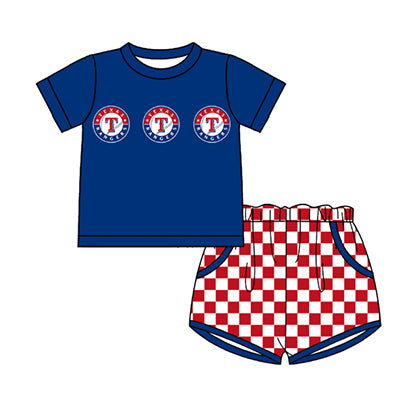 Preorder moq 5 Baby Boys Short Sleeve T Top Checked Pockets Short Team Clothes Sets