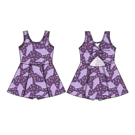 Preorder(moq 5) Baby Girls Purple Ice Cream Sprinkles Shorts Knee Length Dresses