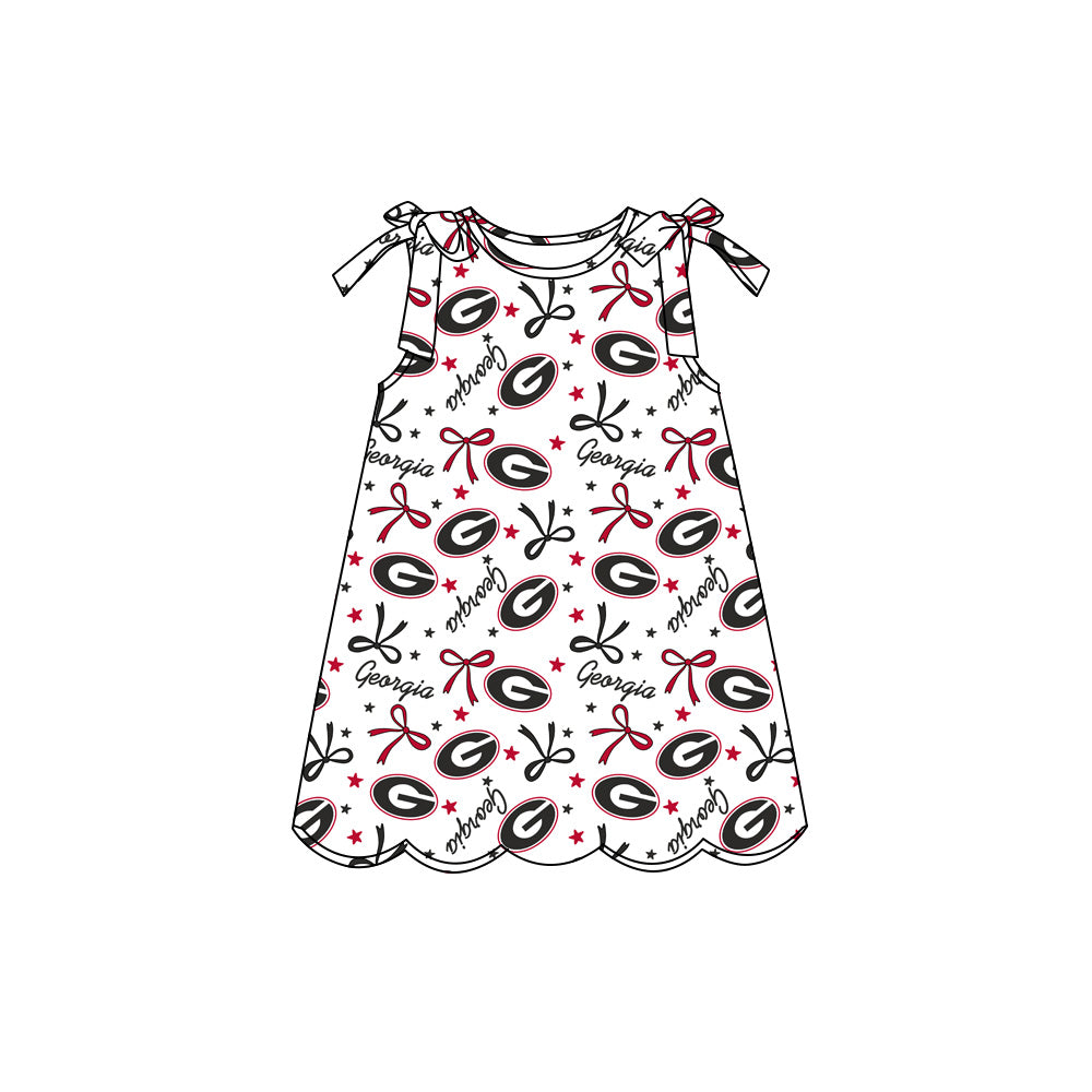 Preorder (moq 5)Baby Girls Sleeveless Bow Stars G Team Scallop Knee Length Dresses