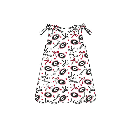 Preorder (moq 5)Baby Girls Sleeveless Bow Stars G Team Scallop Knee Length Dresses