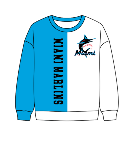 Preorder(moq 8)Baby Boys White Blue Sleeve Miami Marlins Team Tee Shirts Top