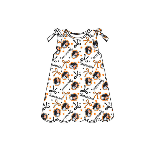 Preorder (moq 5)Baby Girls Sleeveless Bow Stars Dogs Team Scallop Knee Length Dresses