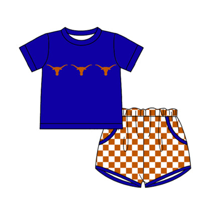 Preorder moq 5 Baby Boys Bull Skulls Top Checked Pockets Short Team Clothes Sets