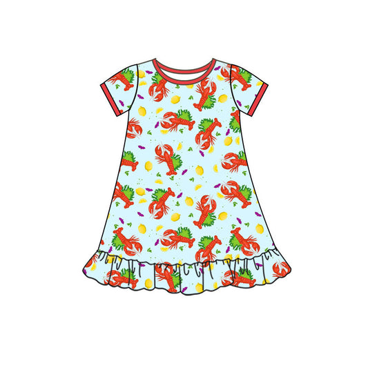 Preorder(moq 5) Baby Girls Mardigras Crayfishes Ruffle Knee Length Dresses