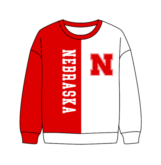 Preorder(moq 8)Baby Boys White Red Sleeve Nebraska Team Tee Shirts Top