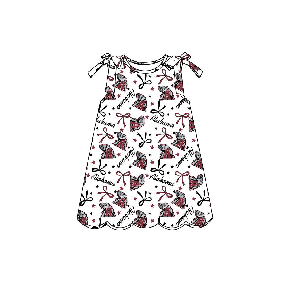 Preorder (moq 5)Baby Girls Sleeveless Bow Stars A Elephants Team Scallop Knee Length Dress