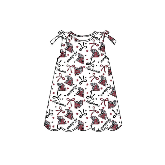 Preorder (moq 5)Baby Girls Sleeveless Bow Stars A Elephants Team Scallop Knee Length Dress