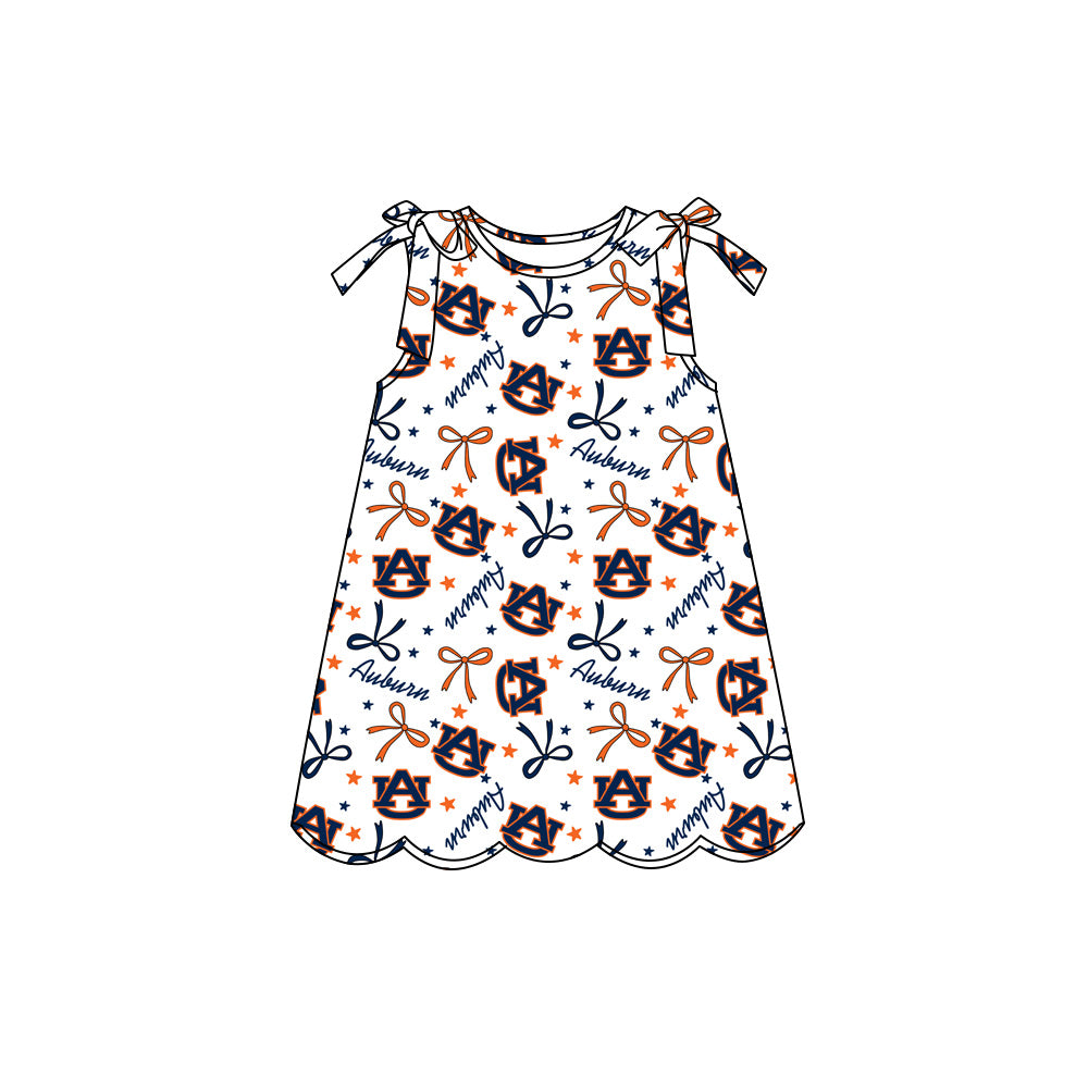 Preorder (moq 5)Baby Girls Sleeveless Bow Stars AU Team Scallop Knee Length Dresses