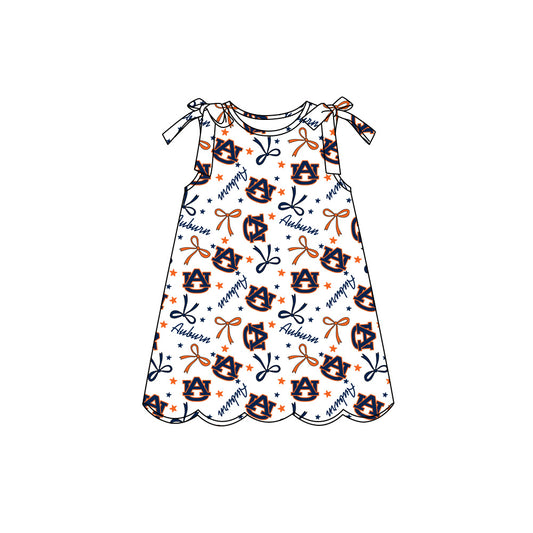 Preorder (moq 5)Baby Girls Sleeveless Bow Stars AU Team Scallop Knee Length Dresses