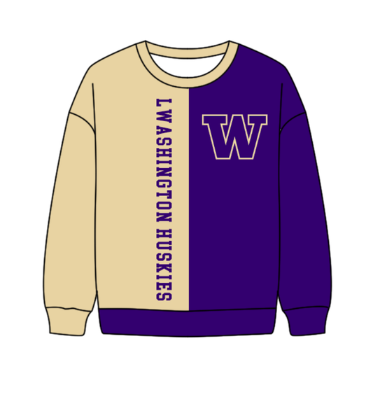 Preorder(moq 8)Baby Boys Khaki Purple Sleeve W Lwashington Team Tee Shirts Top