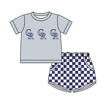 Preorder moq 5 Baby Boys Short Sleeve CR Top Checked Pockets Short Team Clothes Sets