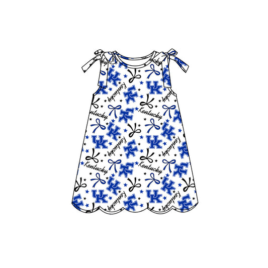 Preorder (moq 5)Baby Girls Sleeveless Bow Stars UK Team Scallop Knee Length Dresses