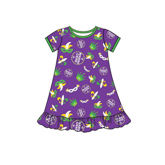 Preorder(moq 5) Baby Girls Mardigras Anchors Masks Ruffle Knee Length Dresses