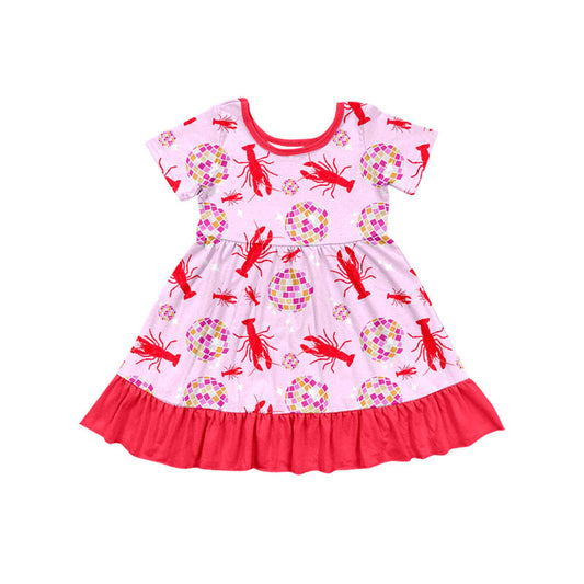 Preorder(moq 5) Baby Girls Crayfishes Balls Ruffle Knee Length Dresses