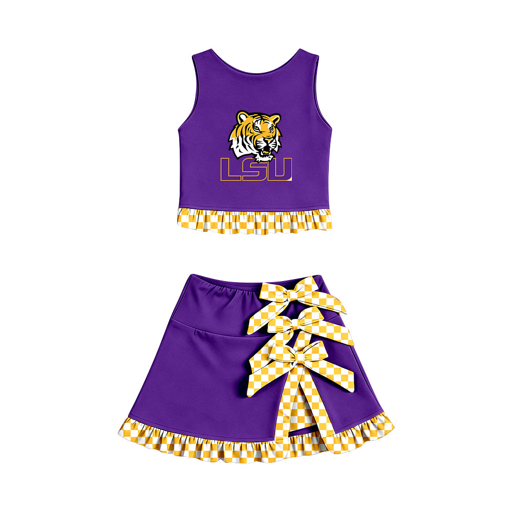 Preorder (moq 5) Baby Girls Tigers LSU Vest Bows Skirt Short Team Clothes Set