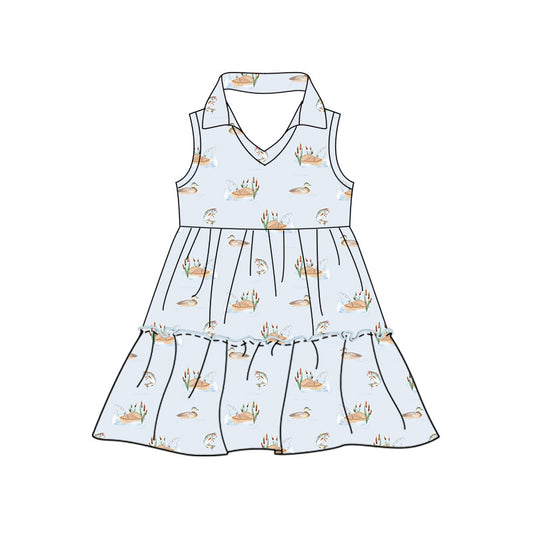Preorder moq 5 Baby Girls Sleeveless Ducks Hunting Patchwork Knee Length Dresses