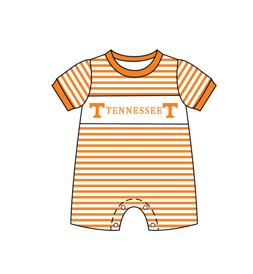 Preorder (moq 5)Baby Boys Short Sleeve Tennessee Orange Stripe Team Rompers