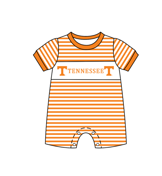 Preorder (moq 5)Baby Boys Short Sleeve Tennessee Orange Stripe Team Rompers