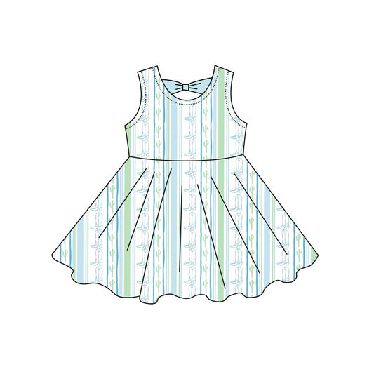 Preorder moq 5 Baby Girls Sleeveless Boots Cactus Western Knee Length Dresses