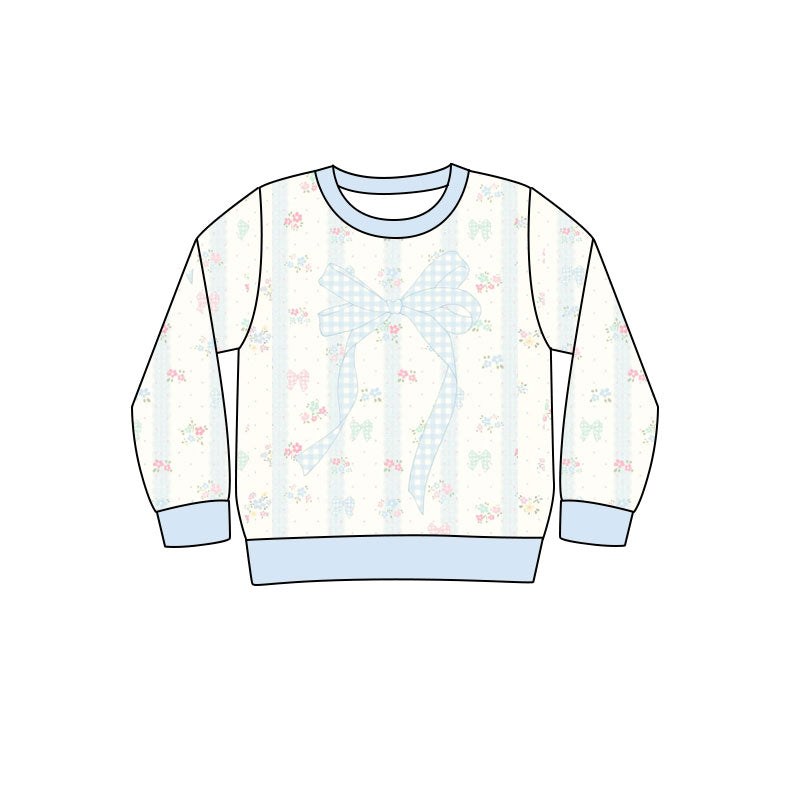 Preorder(moq 5) Baby Girls Blue Bows Flowers Tee Shirts Top