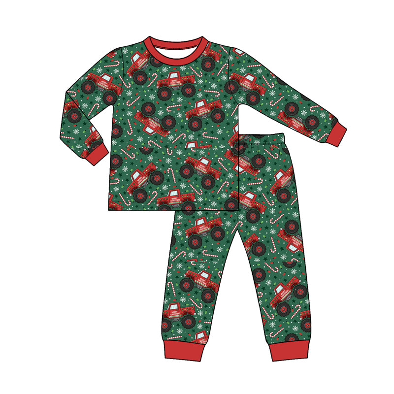 Preorder (moq5) Boys Christmas Santa Print Long Sleeve Pajama Set Kids Two-Piece Outfits
