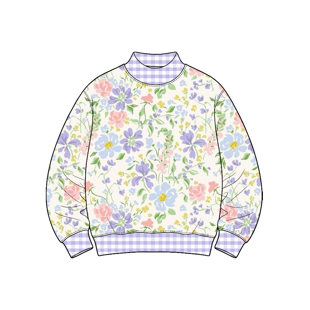 Preorder(moq 5) Girls Long Sleeve Mock Neck Top Floral Printed Kids clothing