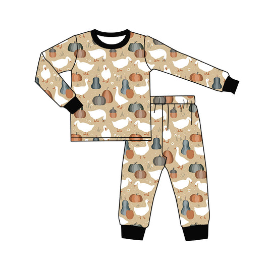 Preorder (moq 5)Baby Boys Pumpkins Gooses Top Pants Fall Pajamas Sets