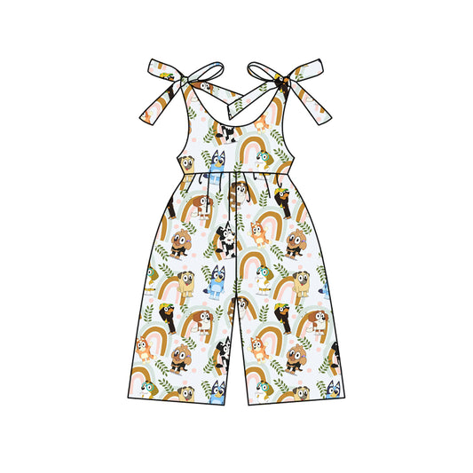 Preorder moq 5 Baby Girls Bows Sleeveless Cartoon Dogs Rainbows Jumpsuits