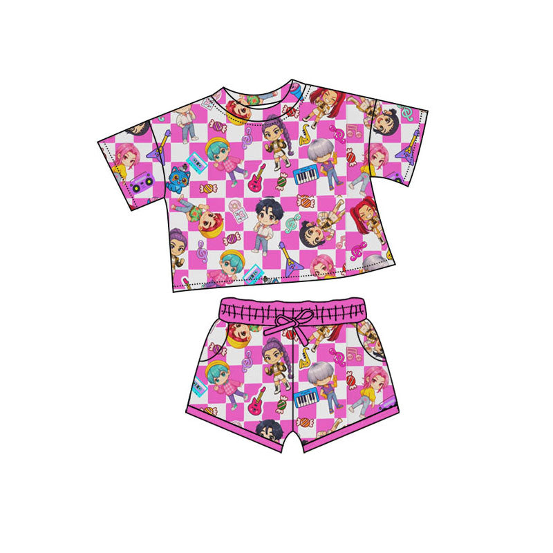 Preorder(moq 5) Baby Girls Cartoon Girls Music Top Pockets Shorts Clothes Sets