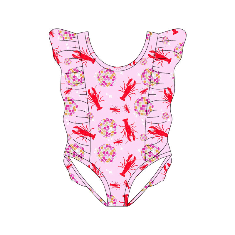 Preorder(moq 5) Baby Girls Crayfishes Balls Ruffle Swimsuits