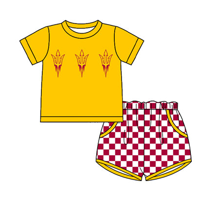 Preorder moq 5 Baby Boys Yellow Anchors Top Checked Pockets Short Team Clothes Sets