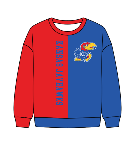 Preorder(moq 8)Baby Boys Blue Red Sleeve Kansas KU Team Tee Shirts Top