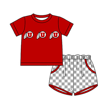 Preorder moq 5 Baby Boys Short Sleeve Fur U Top Checked Pockets Short Team Clothes Sets