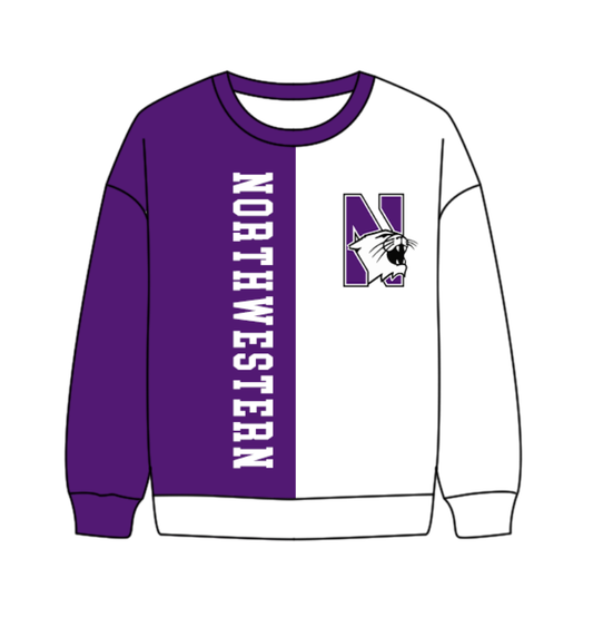 Preorder(moq 8)Baby Boys Purple White Sleeve Northwestern Team Tee Shirts Top