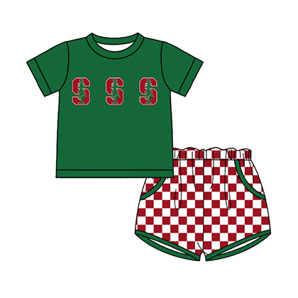 Preorder moq 5 Baby Boys Short Sleeve S Trees Top Checked Pockets Short Team Clothes Sets