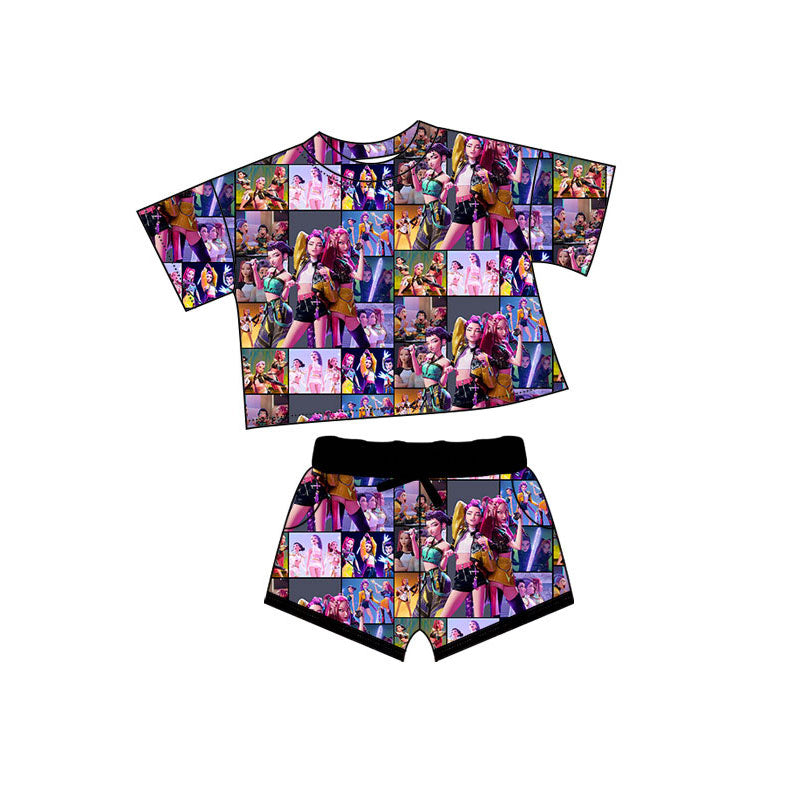 Preorder(moq 5) Baby Girls Cartoon Girls Top Pockets Shorts Clothes Sets