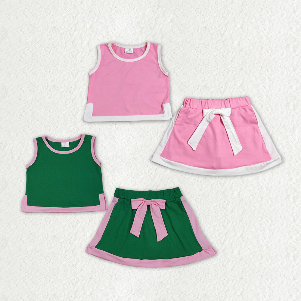 Sibling Baby Girls Sleeveless Green Pink Top Skirt Shorts Clothes Sets