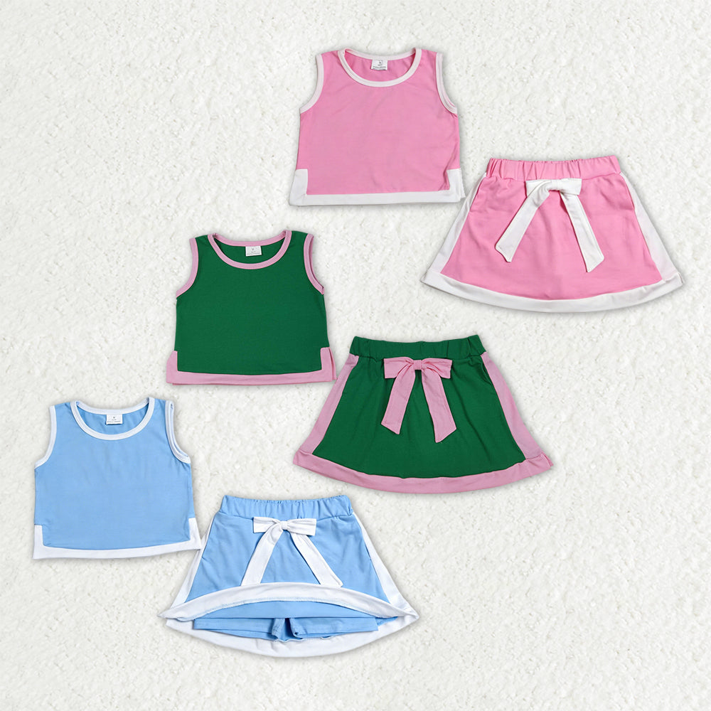 Sibling Baby Girls Sleeveless Green Pink Top Skirt Shorts Clothes Sets