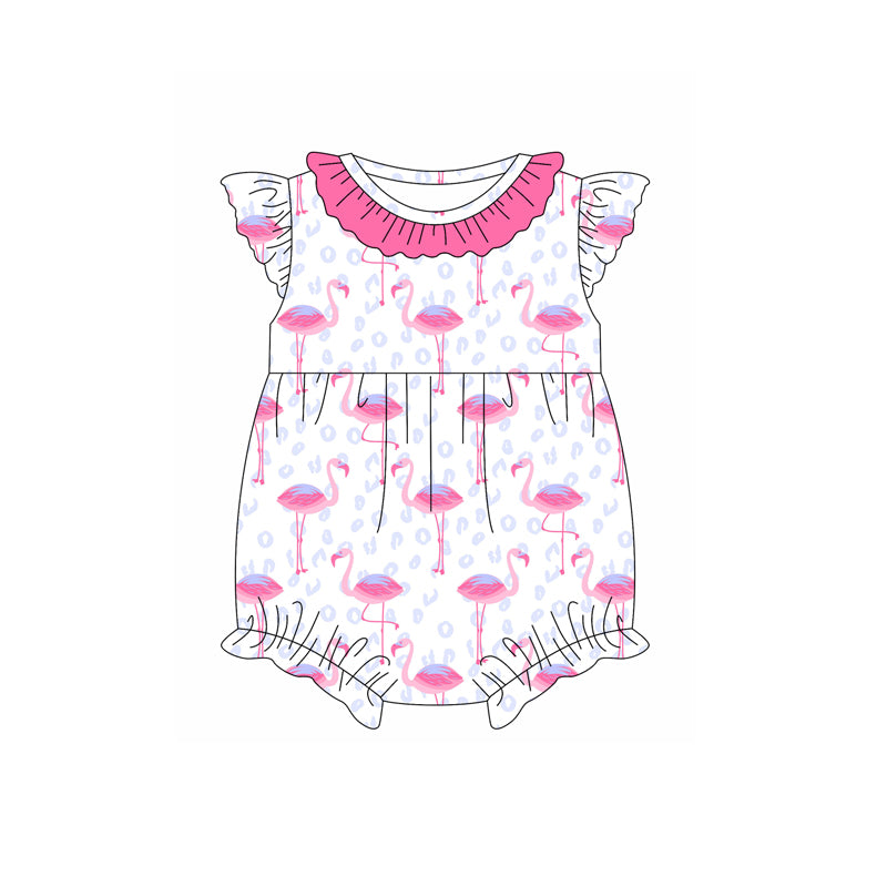 Preorder(moq 5)Baby Infant Girls Pink Flamingo Bows Summer Rompers