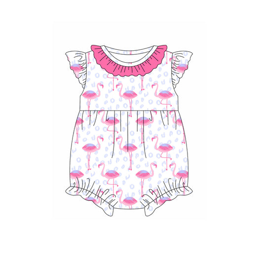 Preorder(moq 5)Baby Infant Girls Pink Flamingo Bows Summer Rompers