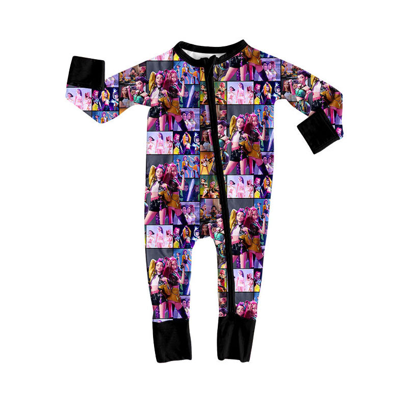 Preorder (moq 5)Baby Girls Long Sleeve Cartoon Girls Zipper Footie Rompers