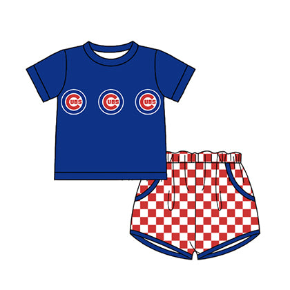 Preorder moq 5 Baby Boys Short Sleeve Cubs Top Checked Pockets Short Team Clothes Sets