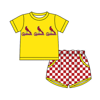Preorder moq 5 Baby Boys Short Sleeve Cardinals Top Checked Pockets Short Team Clothes Sets