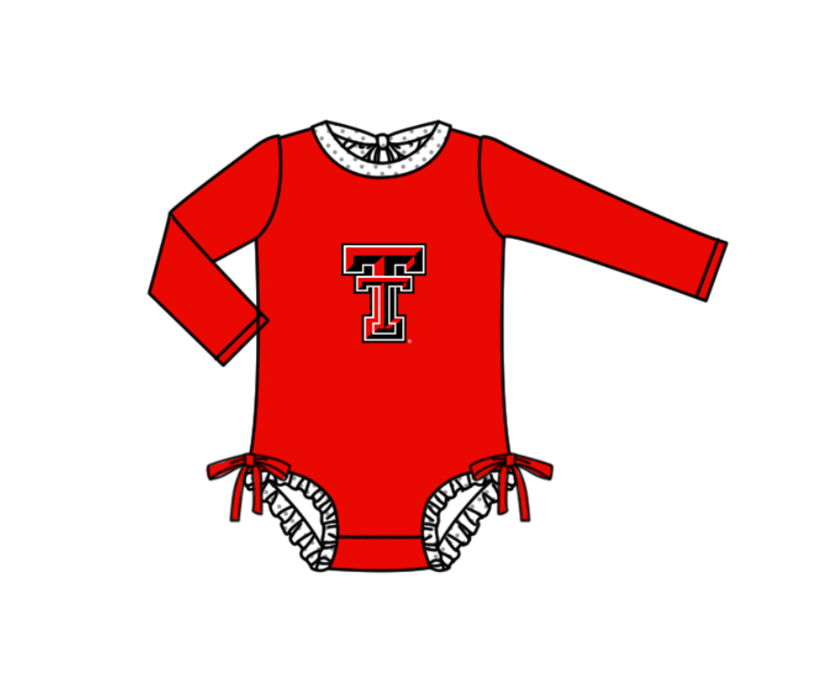 Preorder moq 5 Baby Girls Red Long Sleeve TT Team Swimsuits