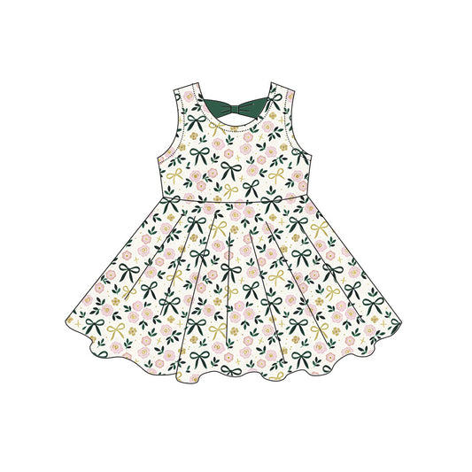 Preorder moq 5 Baby Girls Sleeveless Bows Flowers Knee Length Dresses